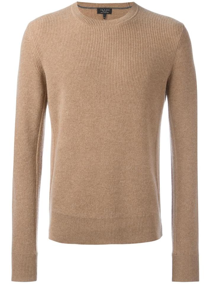 Rag & Bone Round Neck Ribbed Jumper, Men's, Size: Large, Nude/neutrals, Cashmere