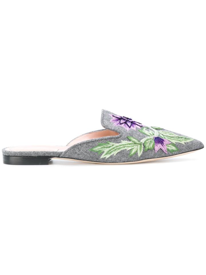 Alberta Ferretti Floral Embroidery Slippers - Grey