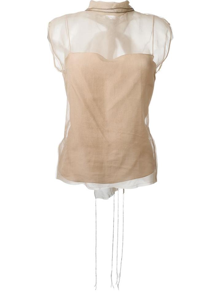 Lanvin Sheer Bow Detail Top, Women's, Size: 38, Nude/neutrals, Silk