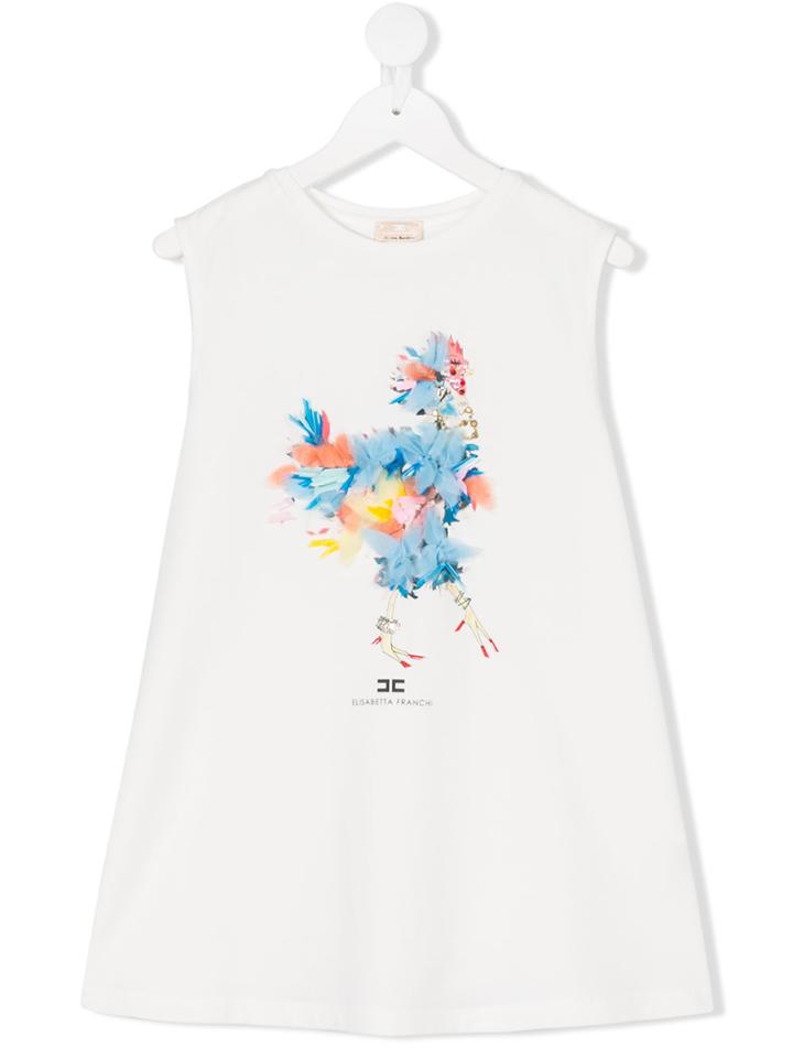 Elisabetta Franchi La Mia Bambina Rooster Print Top - White