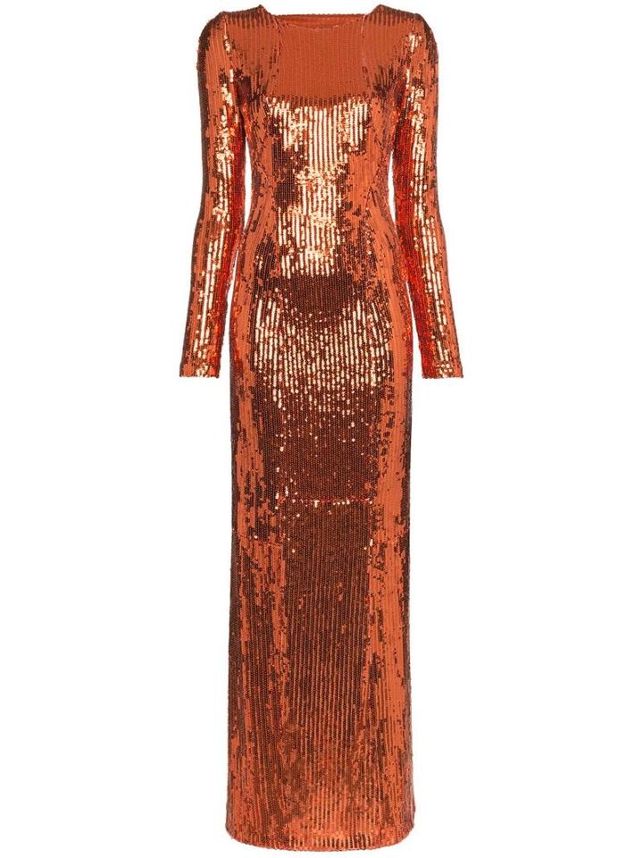 Galvan Adela Sequin Embellished Maxi Dress - Orange