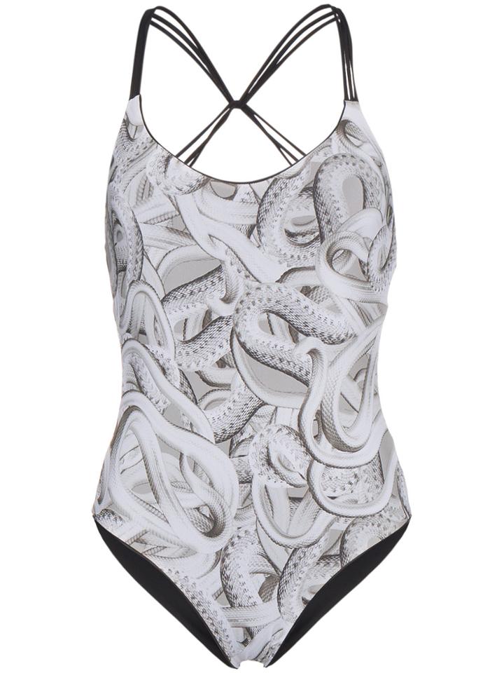 Belusso Snake Print Cross Back Swimsuit - White
