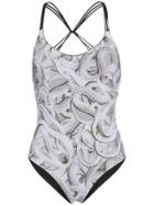 Belusso Snake Print Cross Back Swimsuit - White