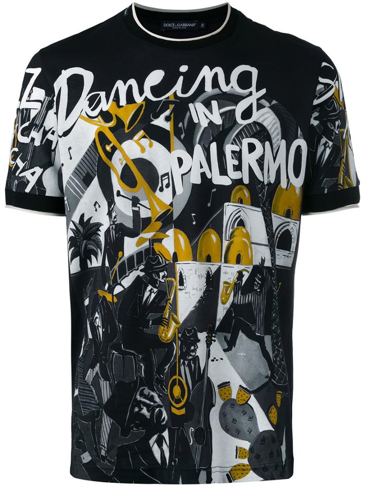 Dolce & Gabbana Musical Print T-shirt, Men's, Size: 46, Black, Cotton