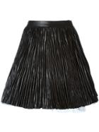 Saint Laurent Pleated A-line Skirt, Women's, Size: 38, Black, Calf Leather/polyamide/silk