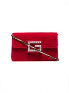 Gucci Broadway Velvet Crystal G Shoulder Bag - Red