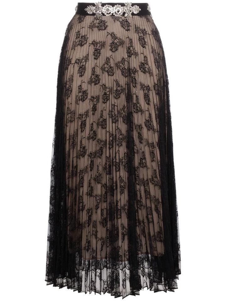 Christopher Kane Pleated Lace Skirt With Crystal - Black