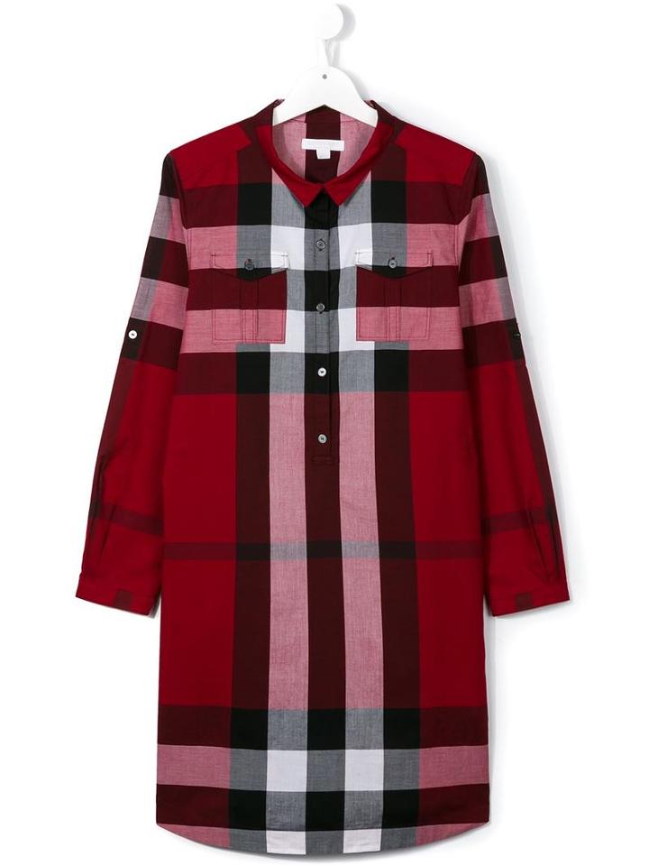 Burberry Kids Checked Shirt Dress, Girl's, Size: 14 Yrs, Red