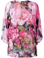 Dolce & Gabbana Rose Print Sheer Blouse, Women's, Size: 48, Pink/purple, Silk