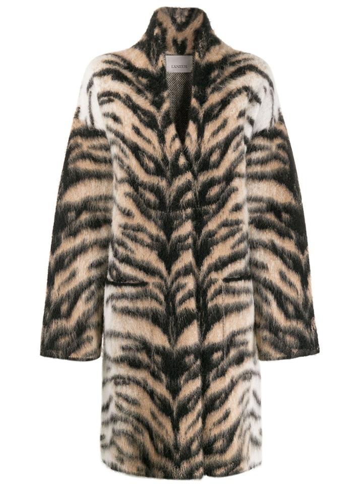 Laneus Tiger Stripe Cardi-coat - Neutrals