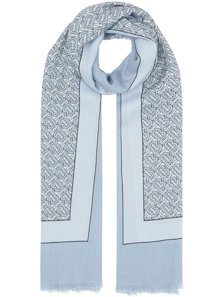 Burberry Monogram Print Lightweight Cashmere Scarf - Blue