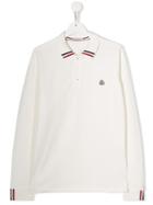 Moncler Kids Teen Striped Collar Polo Shirt - White