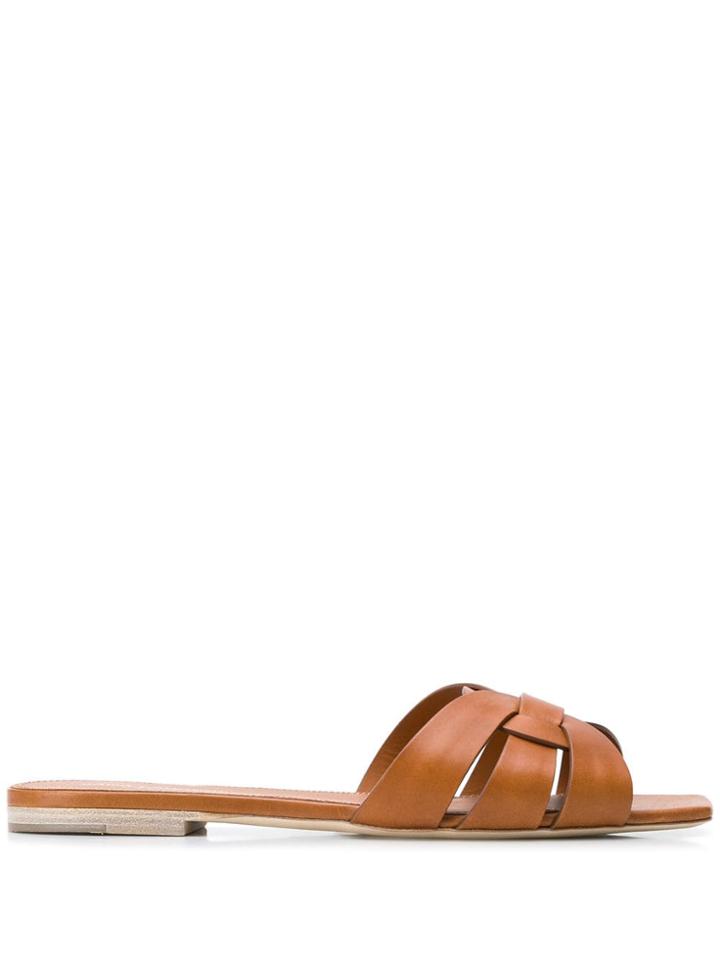 Saint Laurent Tribute Flat Sandals - Brown