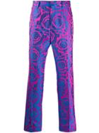 Versace Baroque-patterned Tailored Trousers - Blue