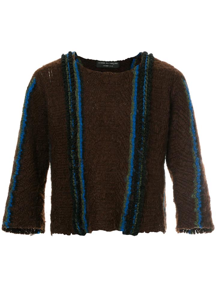 Comme Des Garçons Vintage Stripe-trim Cropped Jumper - Brown