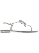 Giuseppe Zanotti Design Embellished Butterfly Thong Sandals - Silver