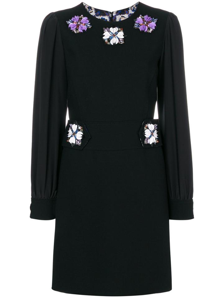 Emilio Pucci Embellished Long Sleeve Mini Dress - Black
