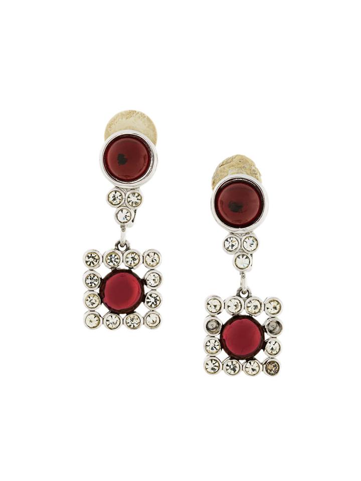 Nina Ricci Vintage Crystal Drop Clip-on Earrings - Metallic