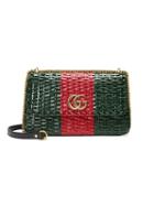 Gucci Green And Red Web Straw Small Shoulder Bag