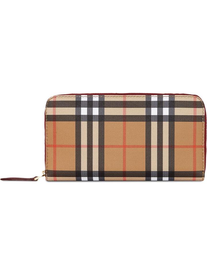 Burberry Vintage Check And Leather Ziparound Wallet - Yellow & Orange