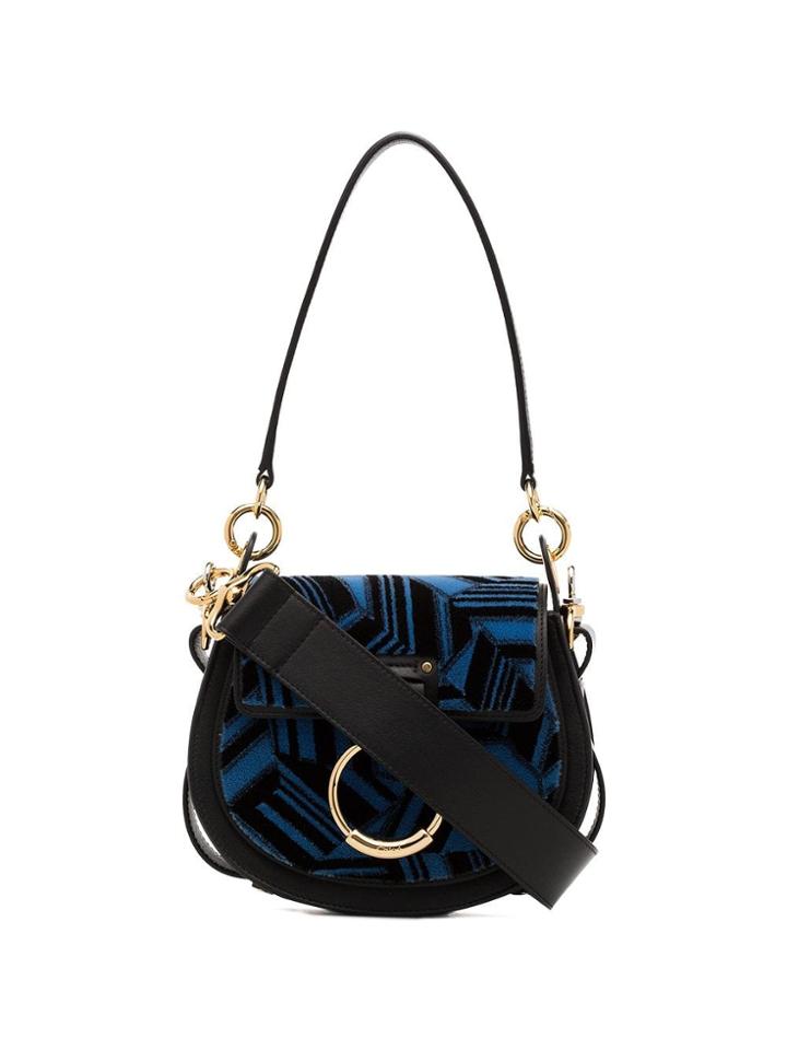 Chloé Leather Tess Small Embroidered Shoulder Bag - Black