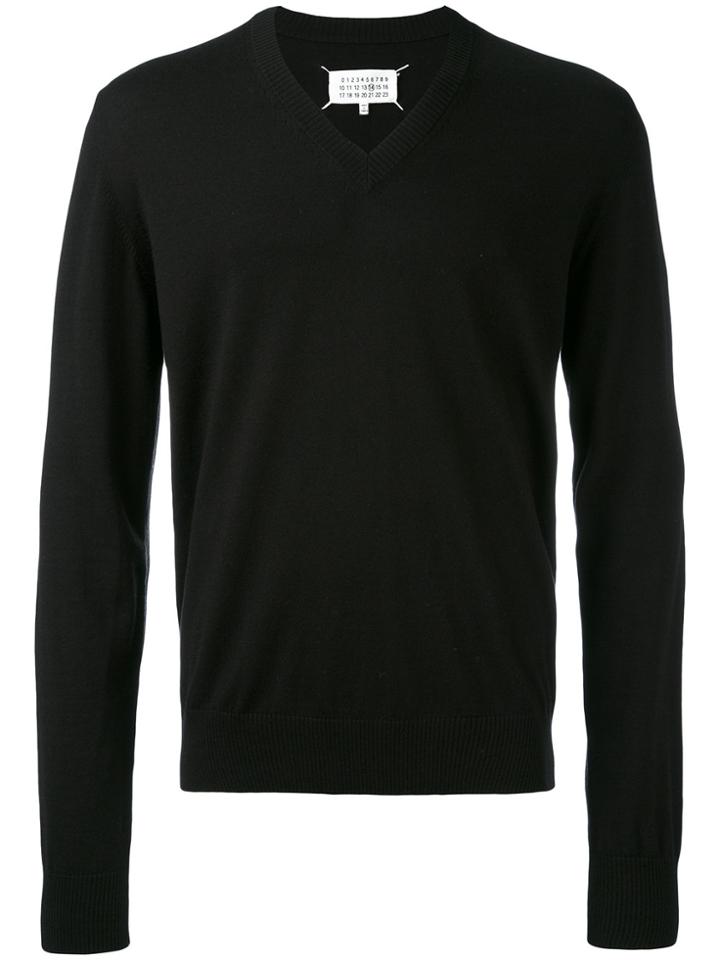 Maison Margiela Elbow Patch V-neck Jumper - Black