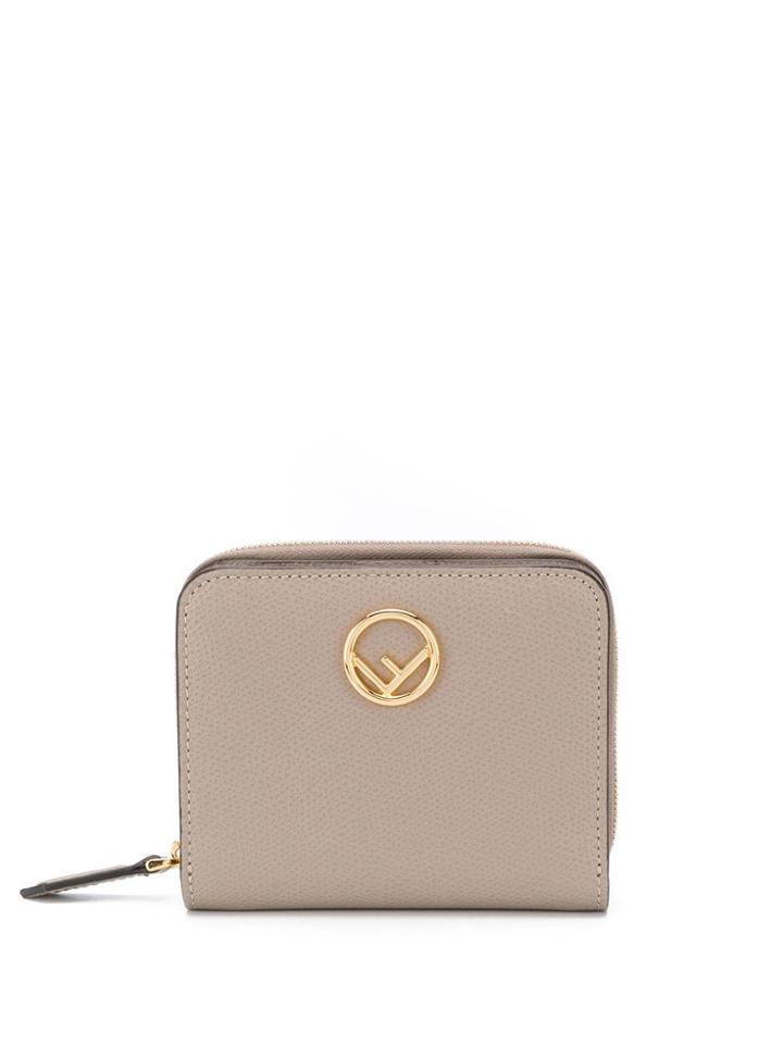 Fendi Logo Plaque Compact Wallet - Neutrals
