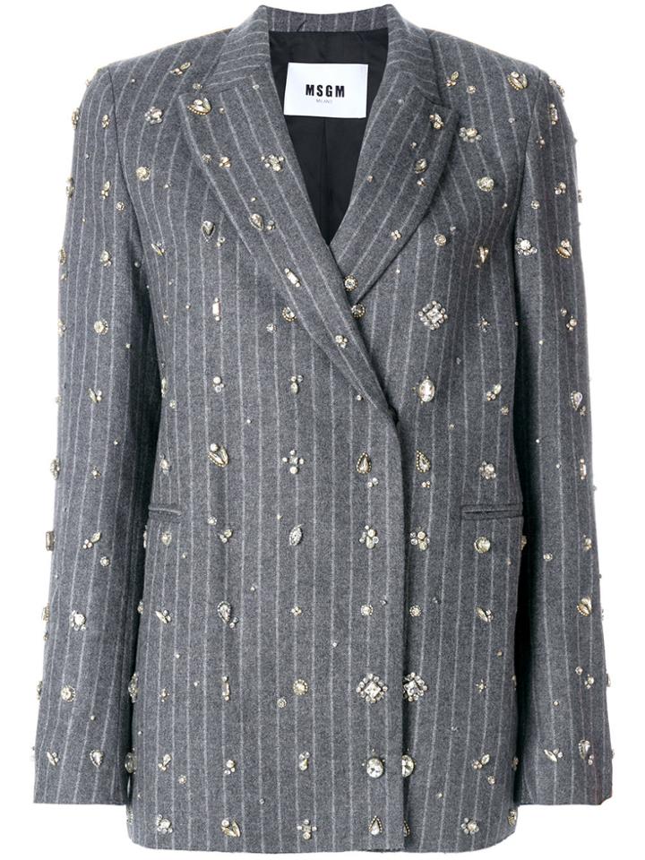 Msgm Embellished Pinstripe Suit Jacket - Grey