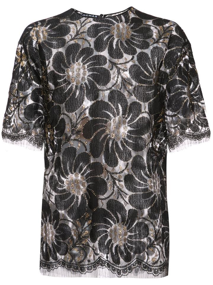 Rochas - Sheer Embroidered Blouse - Women - Rayon/polyamide/lurex - 38, Black, Rayon/polyamide/lurex