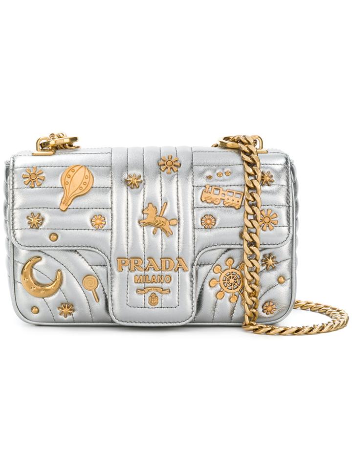 Prada Diagramme Studded Shoulder Bag - Metallic