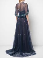 Marchesa Notte Tulle Gown With Capelet - Blue