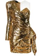 Elisabetta Franchi Sequinned One-shoulder Mini Dress - Gold