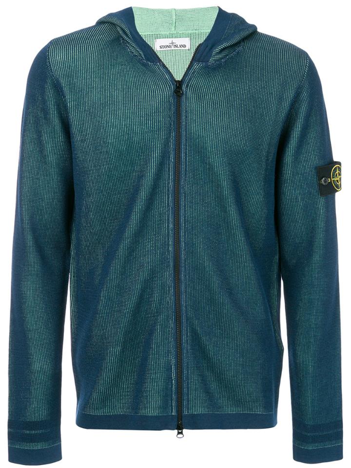 Stone Island Zipped Logo Hoodie - Blue