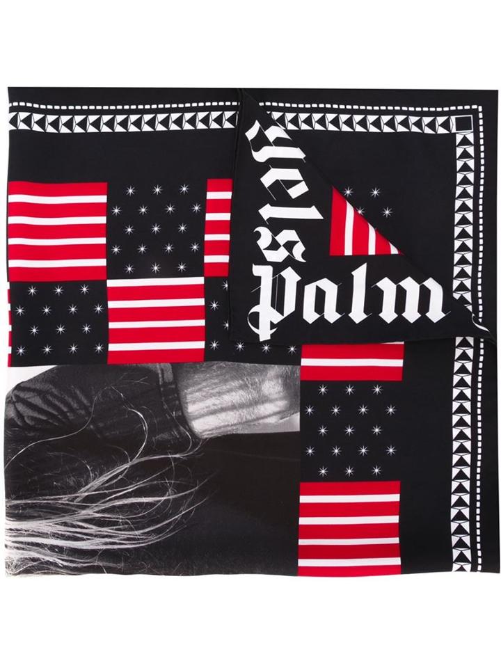Palm Angels Photography Print Scarf, Men's, Black, Silk