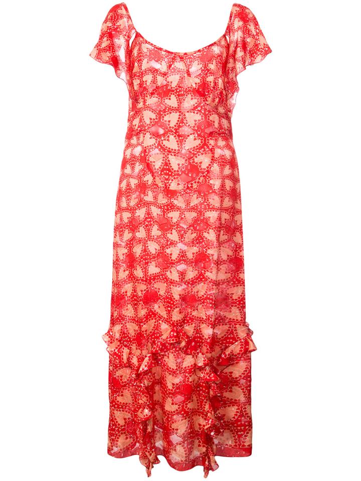 Anna Sui Chasing Hearts Metallic Jacquard Dress - Red