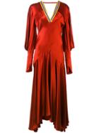 Roksanda - Gathered Sleeve V-neck Dress - Women - Silk - 10, Red, Silk