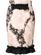 Akiko Aoki Floral Print Straight Skirt, Women's, Size: Small, Yellow/orange, Cotton