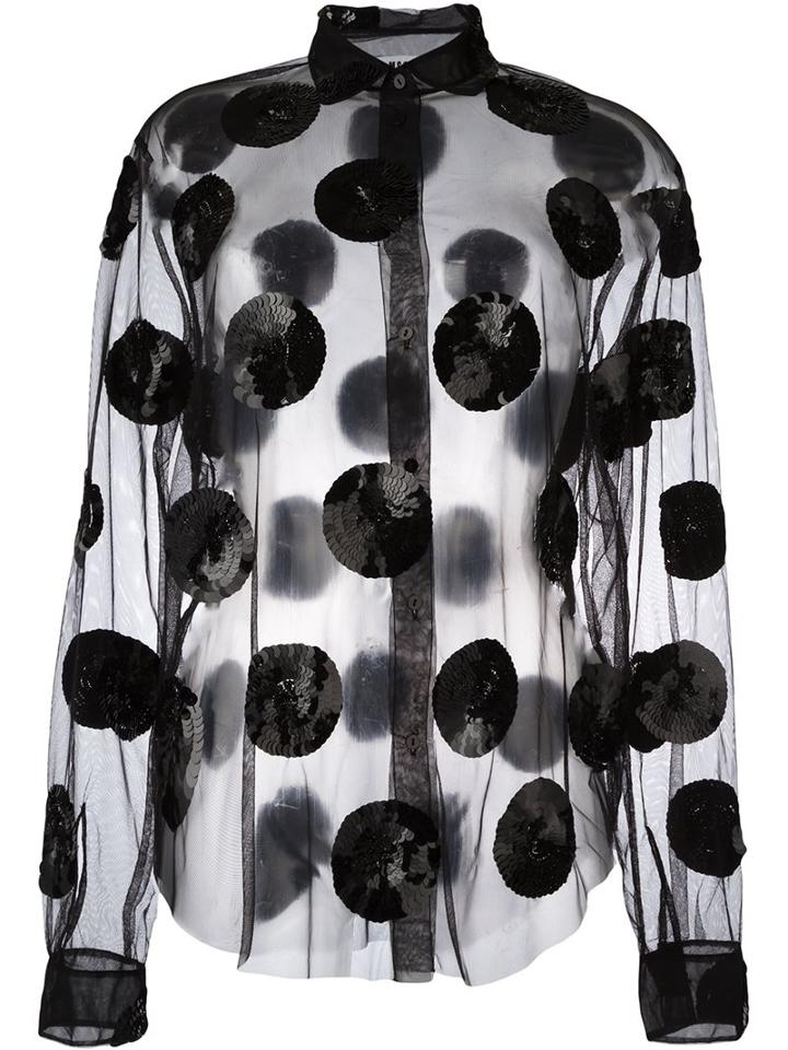 Msgm Sequined Sheer Blouse, Women's, Size: 42, Black, Polyamide/pvc