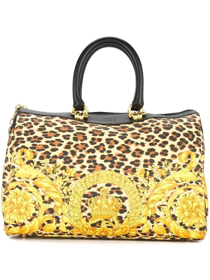 Versace Vintage Sunburst Leopard Print Boston Bag - Multicolour