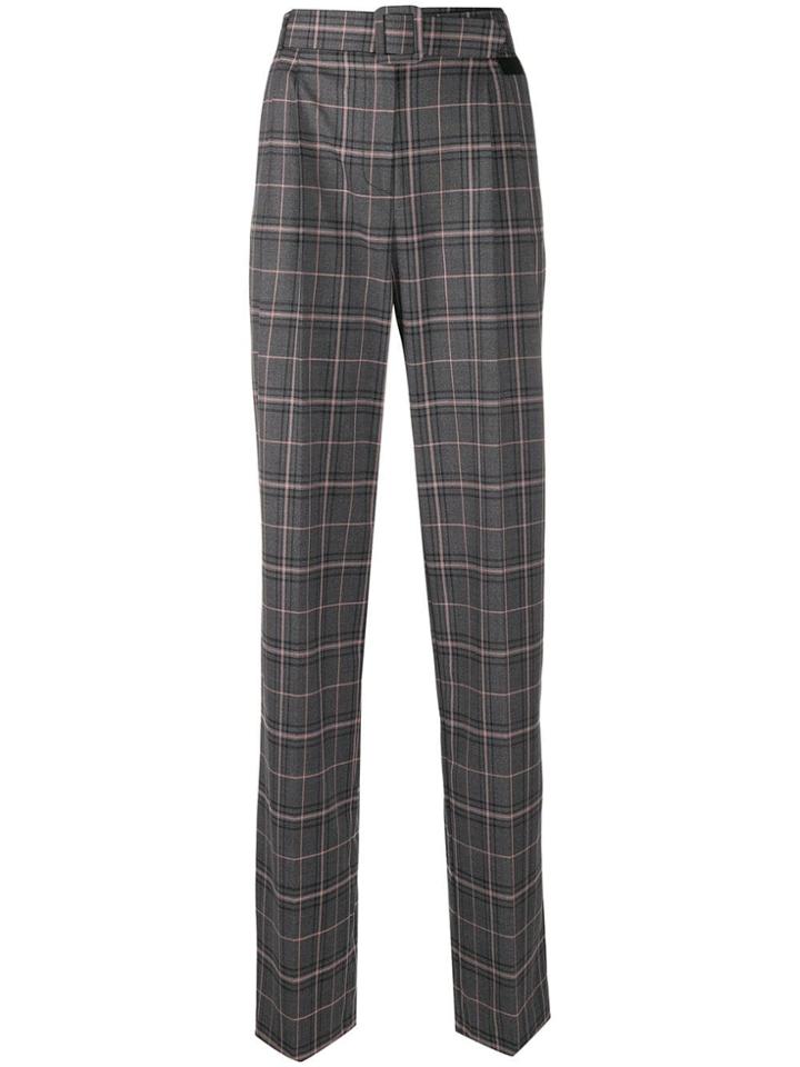 Be Blumarine Checked High-waist Belt Trousers - Grey