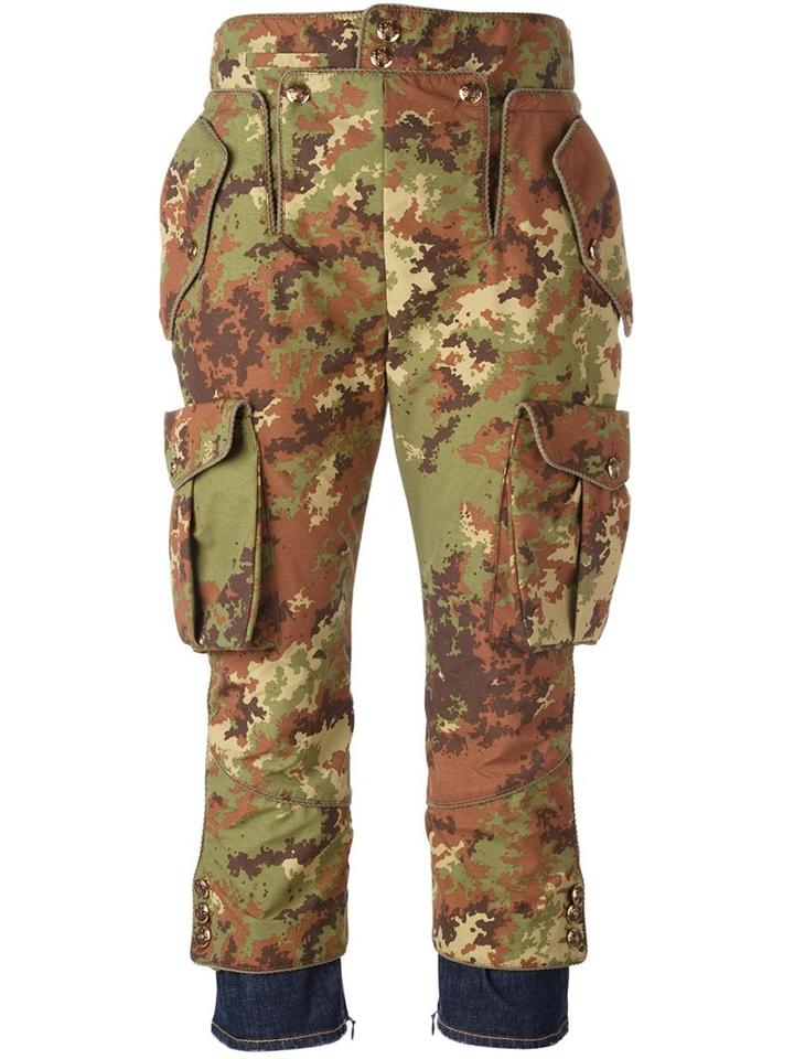 Dsquared2 'livery Tenent Icon' Cropped Camouflage Trousers, Women's, Size: 40, Green, Cotton/calf Leather/spandex/elastane
