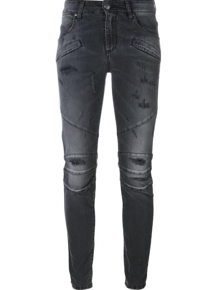 Pierre Balmain Distressed Skinny Jeans, Women's, Size: 24, Grey, Cotton/polyester