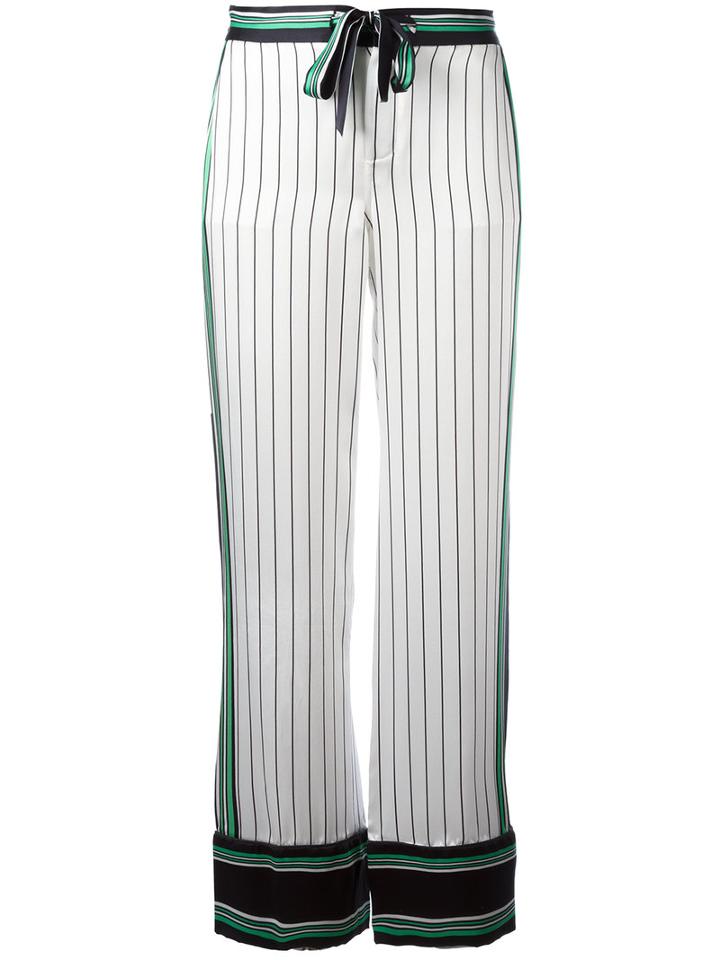 Equipment Bordered Pinstripe Trousers, Women's, Size: Xs, White, Silk