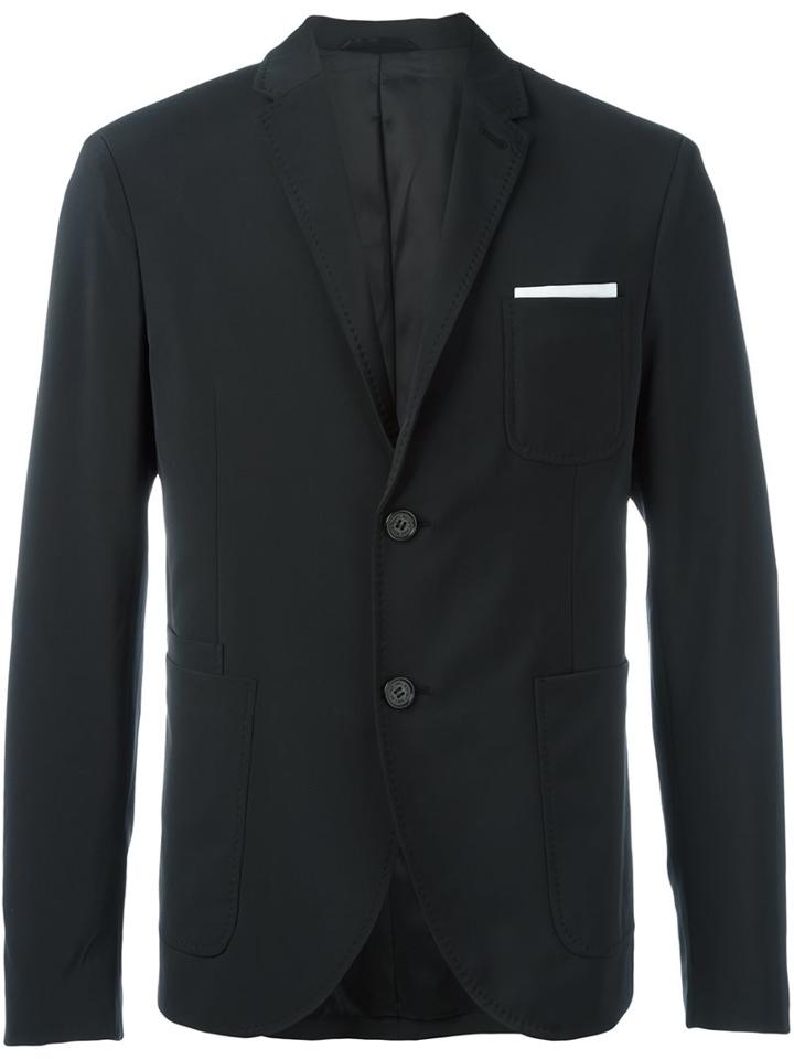 Neil Barrett Two Button Blazer, Men's, Size: 52, Black, Polyester/polyurethane/viscose
