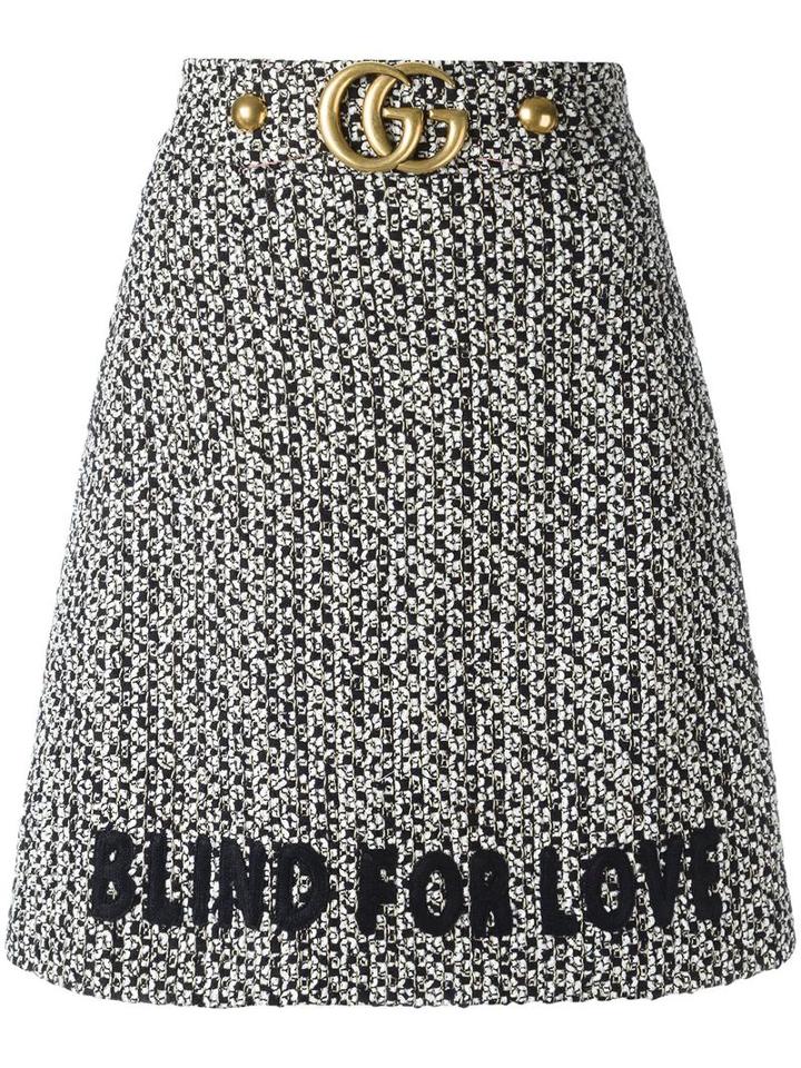 Gucci Embroidered Tweed Skirt, Women's, Size: 38, Black, Polyamide/cotton/acrylic/acetate