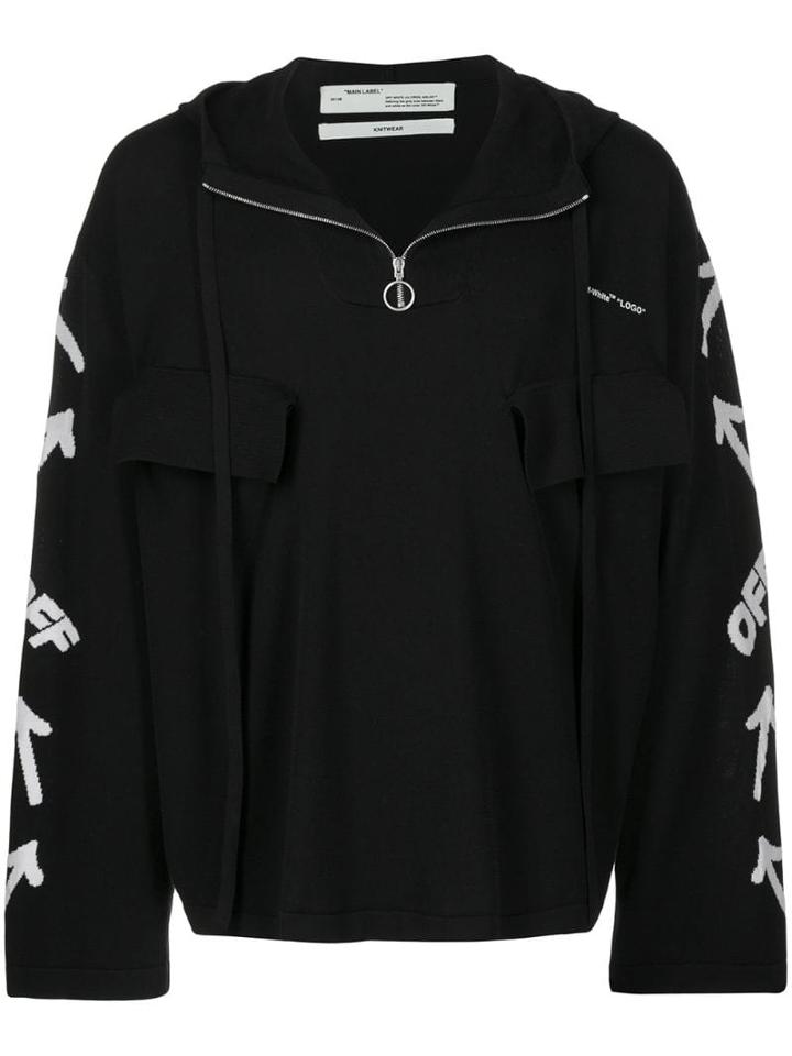 Off-white Logo And Arrows Hooded Sweater - Black