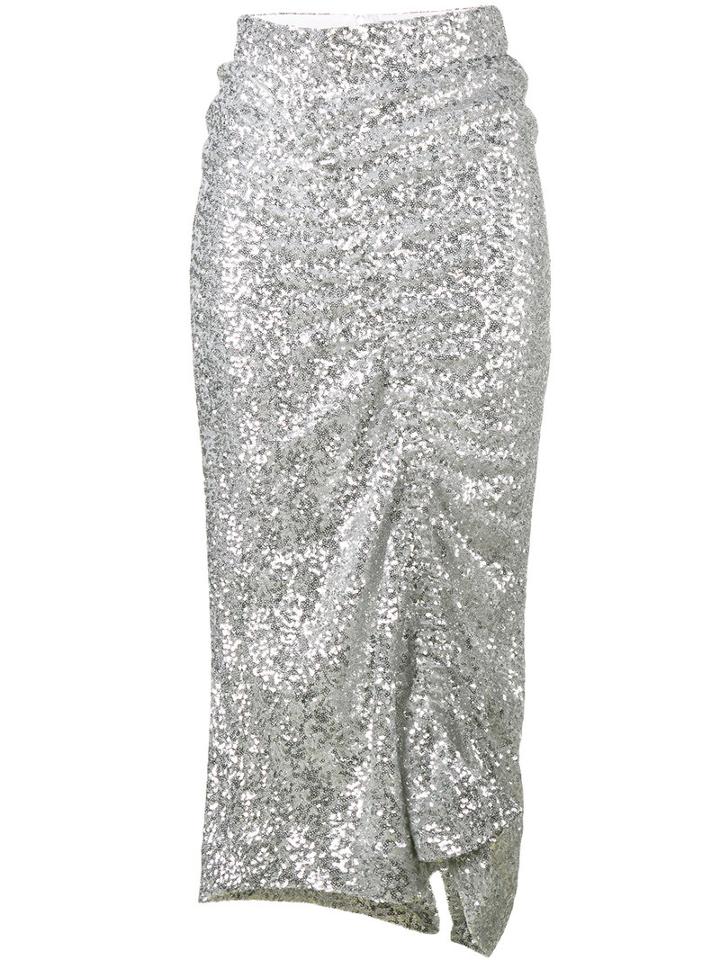 Preen By Thornton Bregazzi Asymmetrical Sequin Skirt, Women's, Size: Large, Grey, Polyester/spandex/elastane