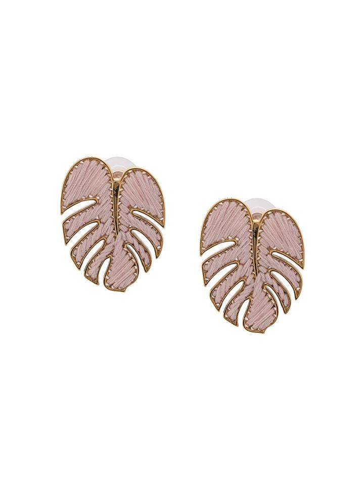 Mignonne Gavigan Embroidered Monstera Leaf Earrings - Pink