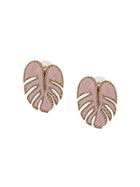 Mignonne Gavigan Embroidered Monstera Leaf Earrings - Pink