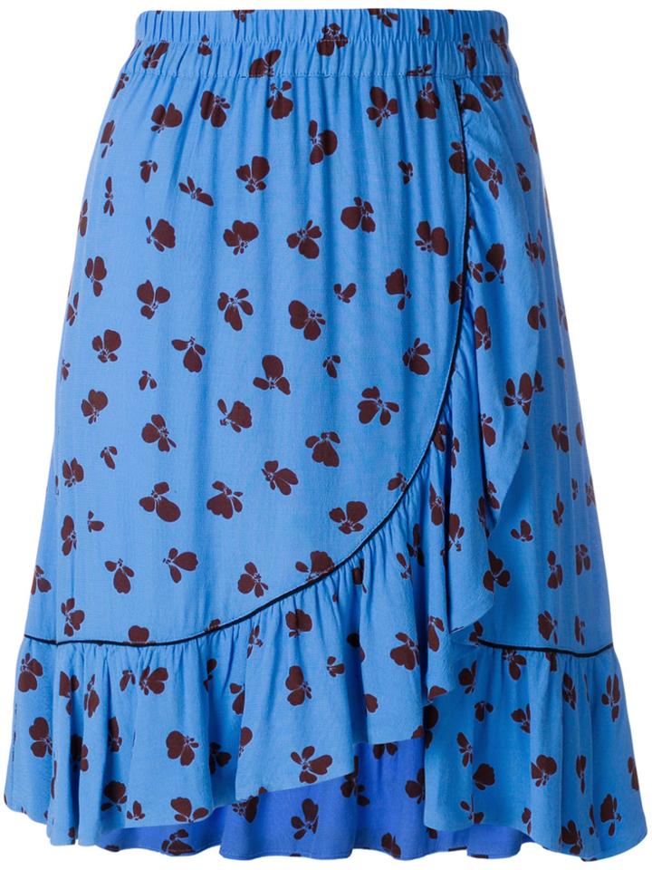 Ganni Floral Print Ruffle Skirt - Blue